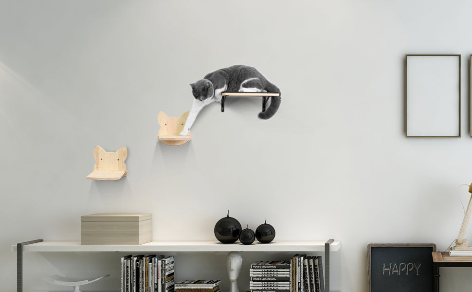 Wood Cat Wall Shelf Set for Active and Happy Cats