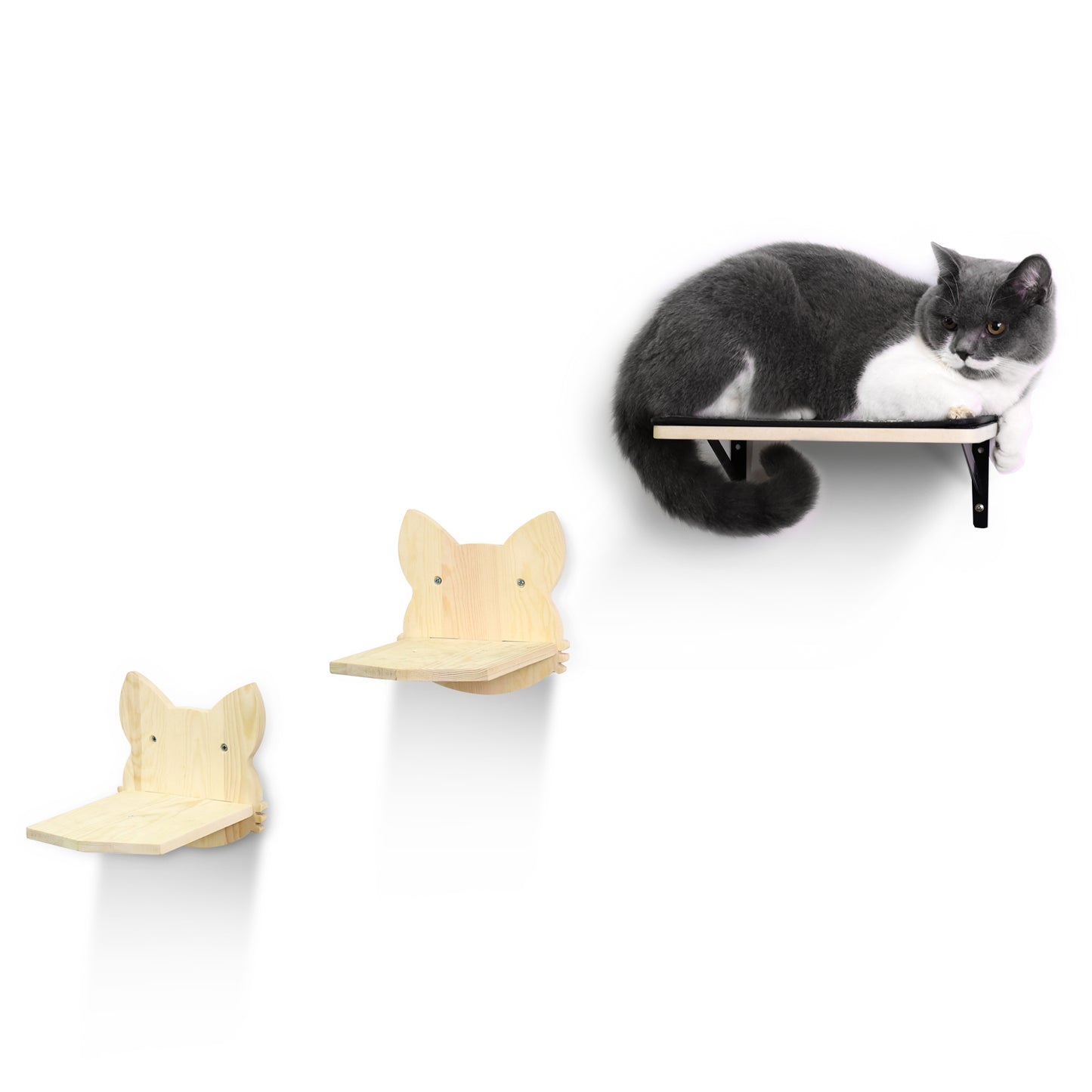 Wood Cat Wall Shelf Set for Active and Happy Cats