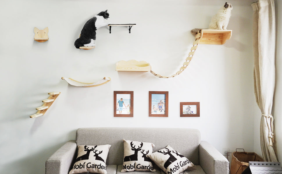 Wood Cat Wall Shelf Set for Active and Happy Cats