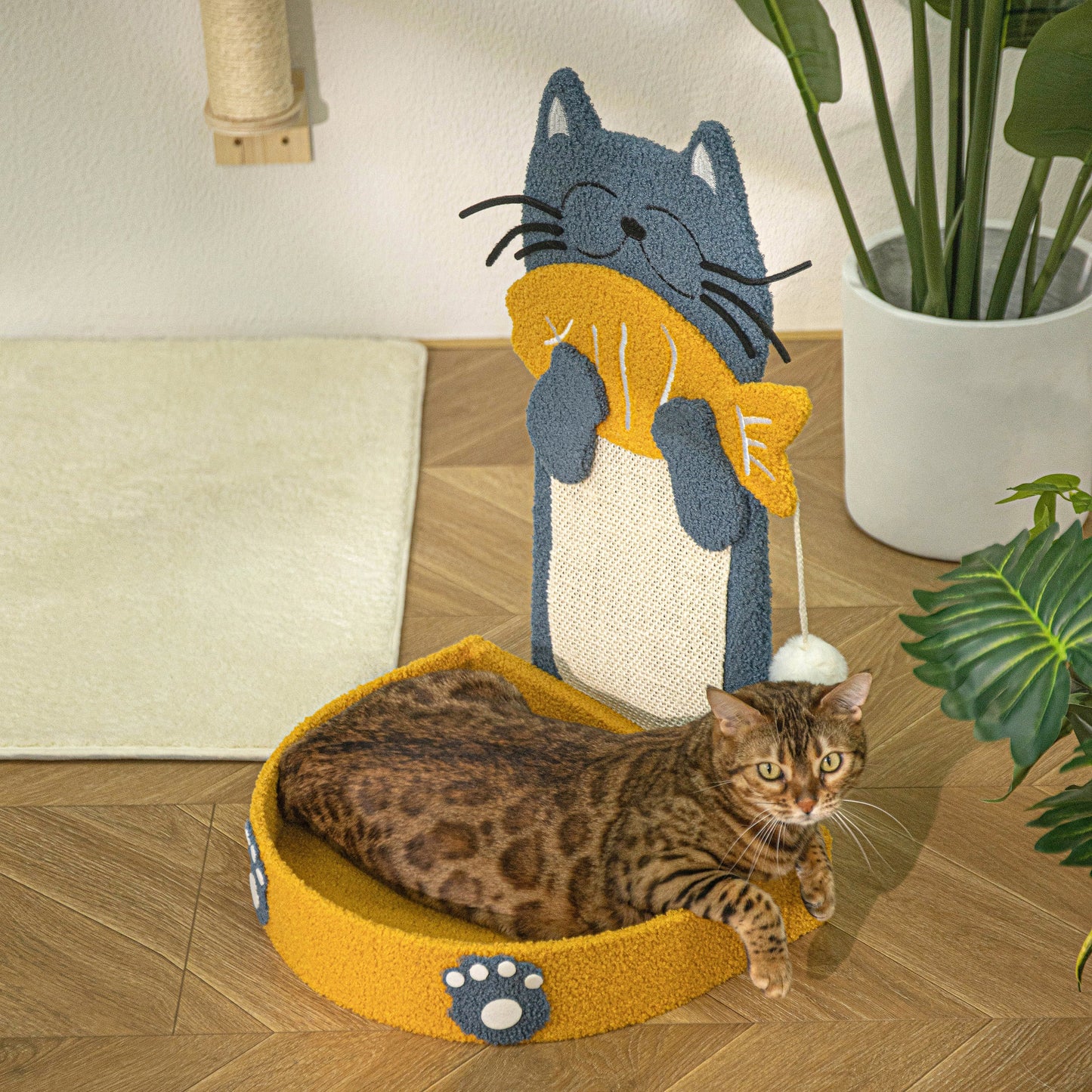 Cute Fish and Cat-shaped Cat Scratch Board with Bed for Happy Felines