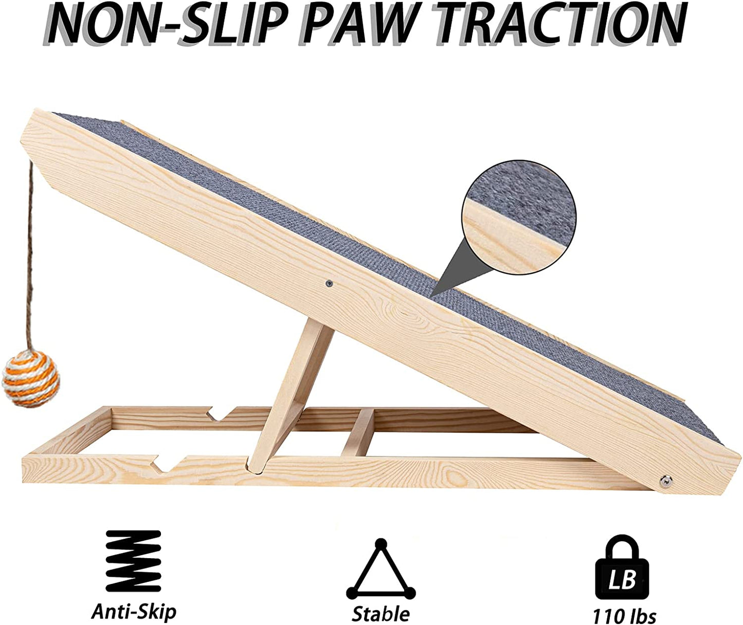 Adjustable Cat Ramp with Scratch Surface and Non-Slip Carpet