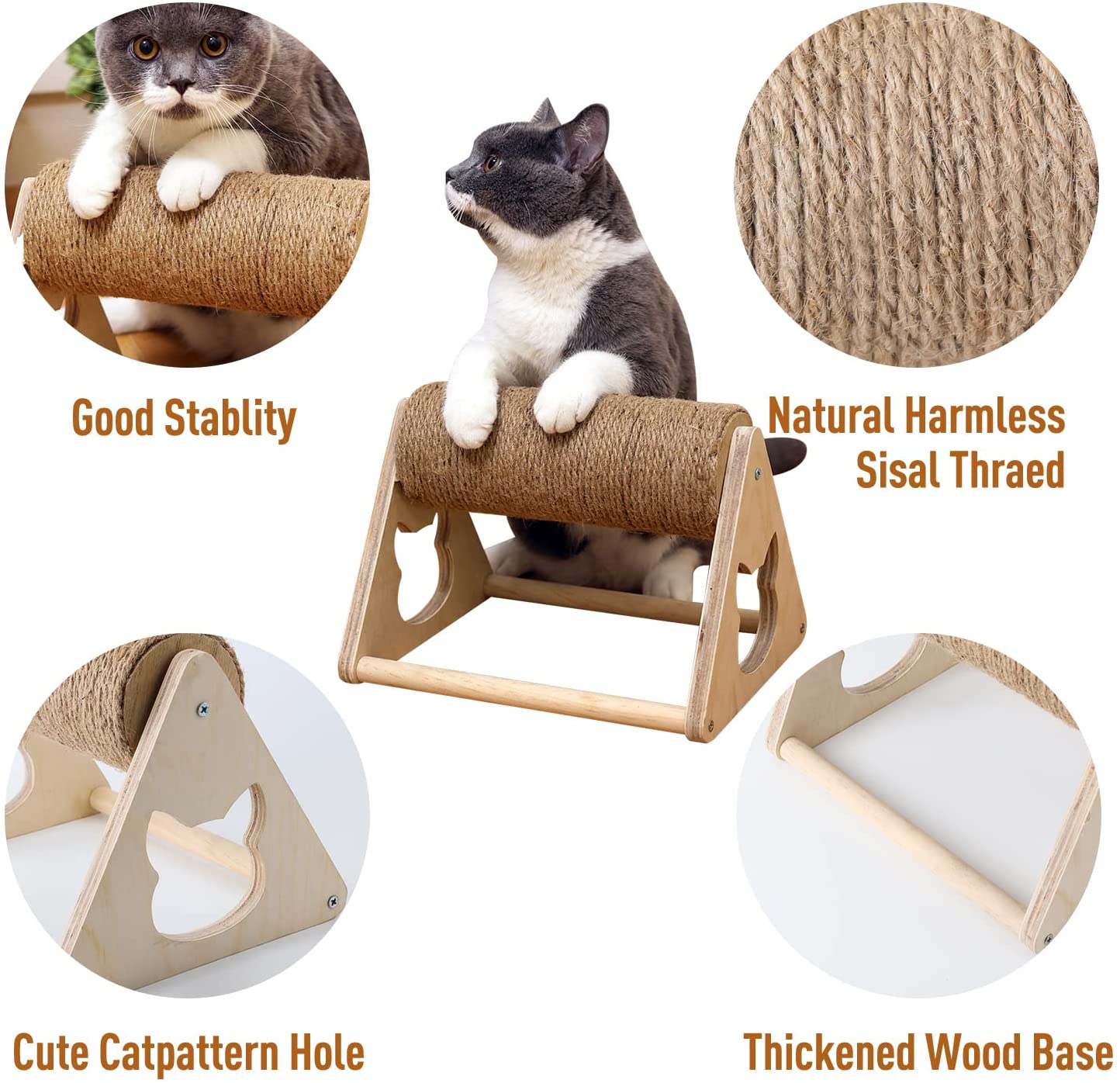 Jute Cat Scratching Post with Rotatable Column and Stable Base