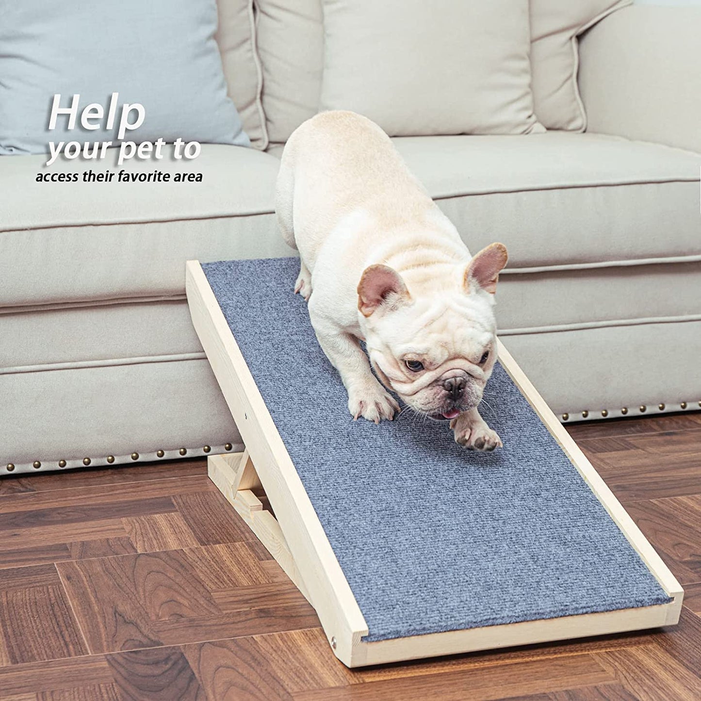 Adjustable Cat Ramp with Scratch Surface and Non-Slip Carpet