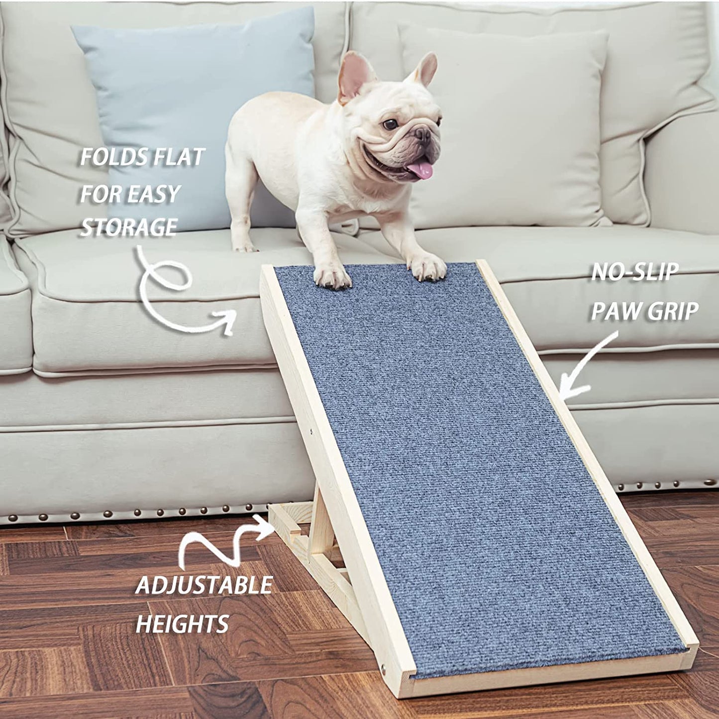 Adjustable Cat Ramp with Scratch Surface and Non-Slip Carpet