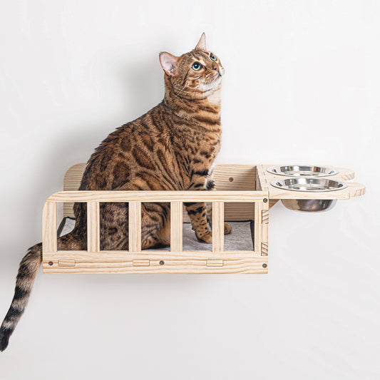 Wall-Mounted Cat Feeder with Bed for Eating, Drinking and Sleeping