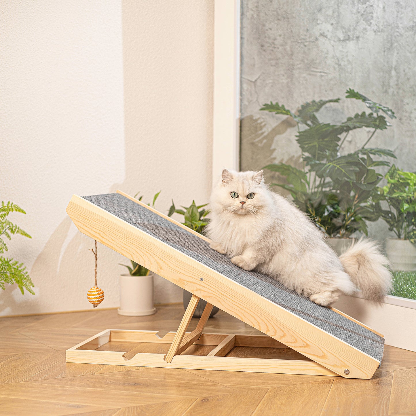 Adjustable Cat Ramp with Scratch Surface and Non-Slip Carpet